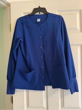 C Saucy Button-Front Women's Scrub Jacket - Galaxy Blue